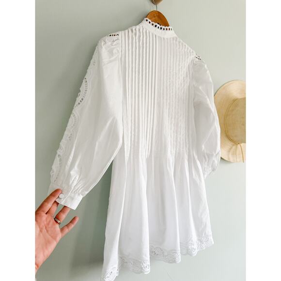 Madewell | NWT Pintucked Eyelet Mini Dress in White | Sz XXS - Picture 10 of 13